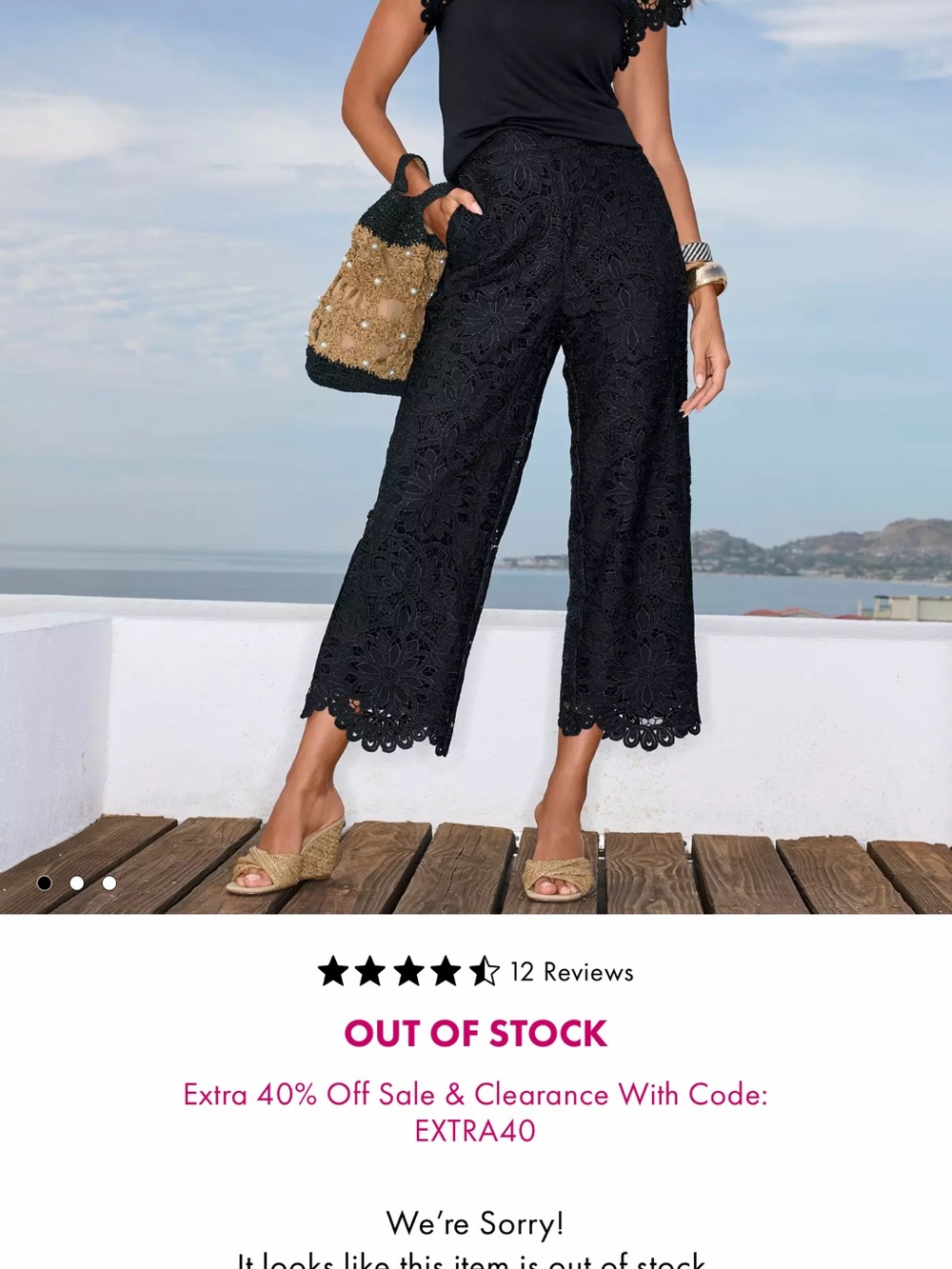 Boston Proper Black Lace Cropped Wide-Leg Pants